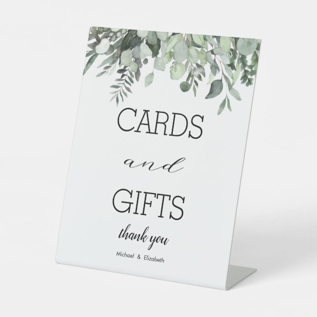 Watercolor Eucalyptus Greenery Wedding Cards Gifts Pedestal Sign (Front)