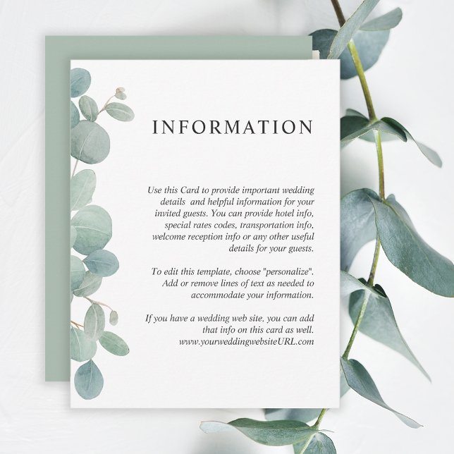 Watercolor Eucalyptus Greenery Wedding Details Invitation (Creator Uploaded)