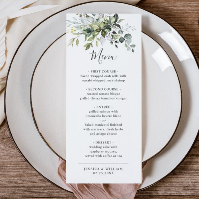 Watercolor Eucalyptus Greenery Wedding Dinner Menu (Creator Uploaded)
