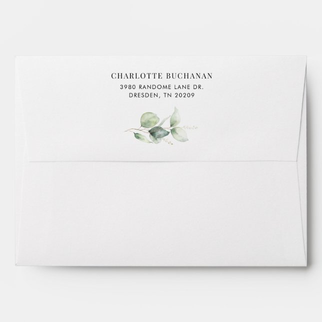 Watercolor Eucalyptus Greenery Wedding Envelope (Back (Top Flap))