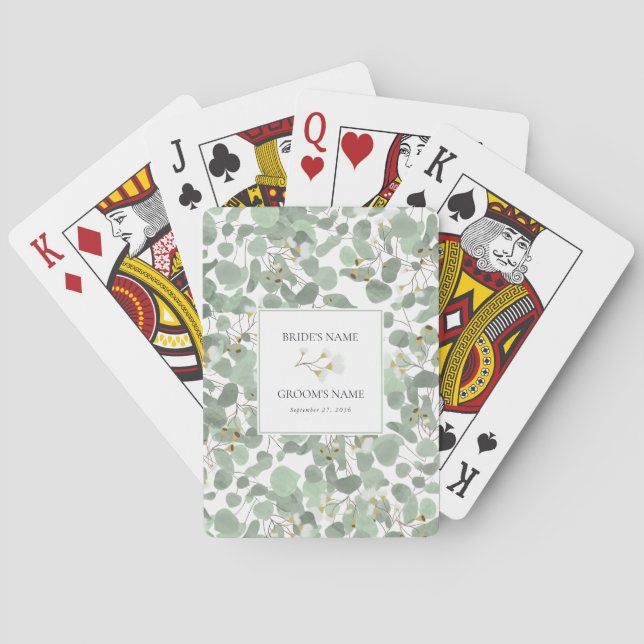 Watercolor Eucalyptus Greenery Wedding Favour Playing Cards (Back)