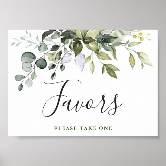 Watercolor Eucalyptus Greenery Wedding Favour Sign (Front)