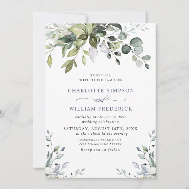 Watercolor Eucalyptus Greenery Wedding Invitation (Front)