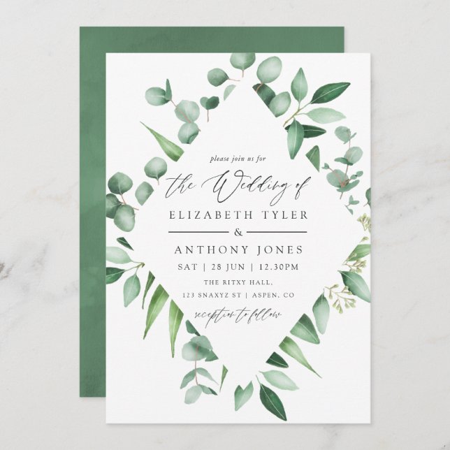 Watercolor Eucalyptus Greenery Wedding Invitation (Front/Back)