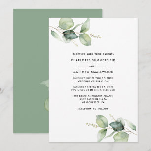 Watercolor Eucalyptus Greenery Wedding Invitation