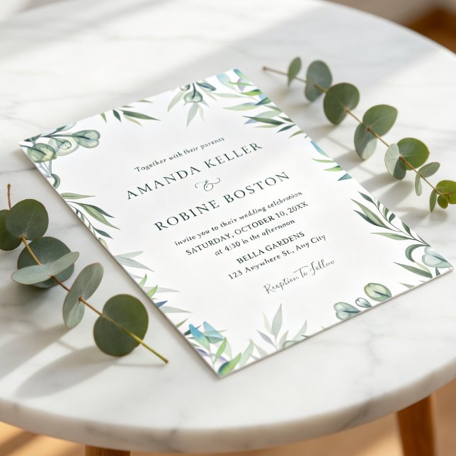 Watercolor Eucalyptus Greenery Wedding Invitation (Creator Uploaded)