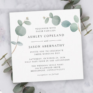 Watercolor Eucalyptus Greenery Wedding Invitation