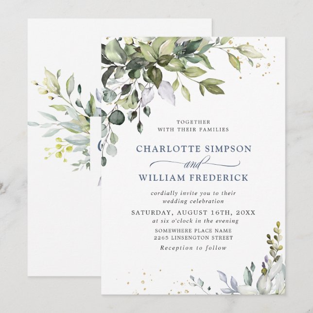 Watercolor Eucalyptus Greenery Wedding Invitation (Front/Back)