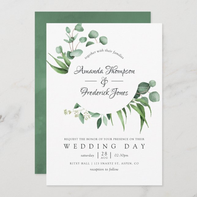 Watercolor Eucalyptus Greenery Wedding Invitation (Front/Back)