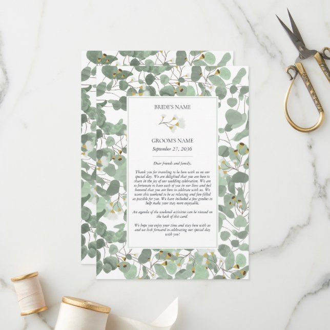 Watercolor Eucalyptus Greenery Wedding Itinerary Programme (Front/Back In Situ)
