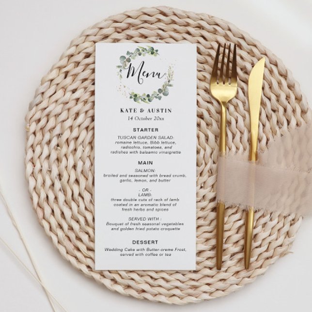 Watercolor eucalyptus greenery wedding menu (Creator Uploaded)