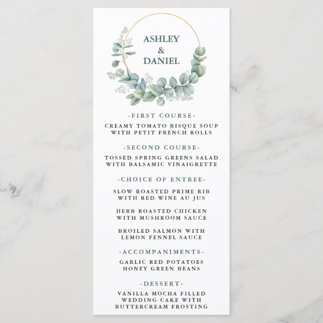 Watercolor Eucalyptus Greenery Wedding Menu (Front)
