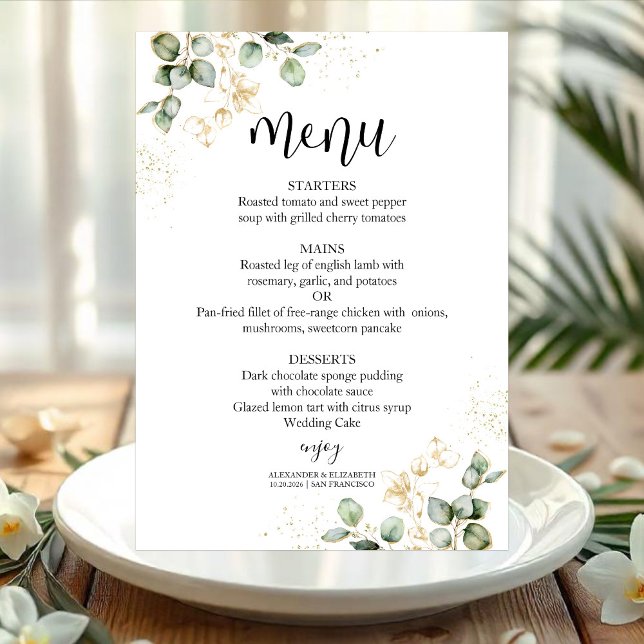 Watercolor Eucalyptus Greenery Wedding Menu Card (Creator Uploaded)