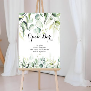 Watercolor Eucalyptus Greenery Wedding Open Bar Poster