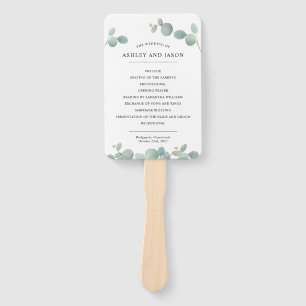 Watercolor Eucalyptus Greenery Wedding Program Hand Fan