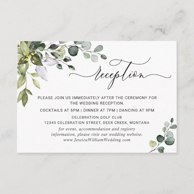 Watercolor Eucalyptus Greenery Wedding Reception E Enclosure Card (Front)