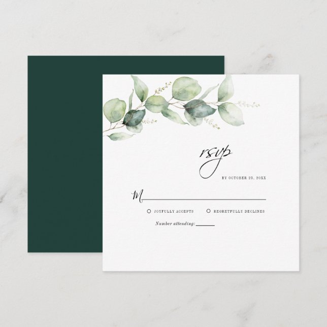 Watercolor Eucalyptus Greenery Wedding RSVP Card (Front/Back)