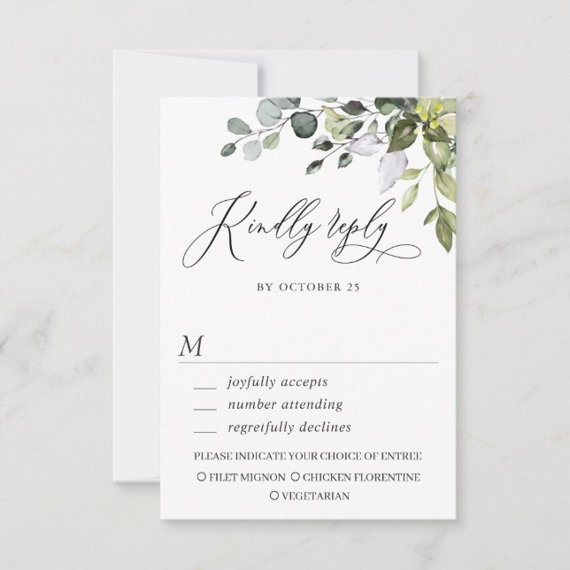 Watercolor Eucalyptus Greenery Wedding RSVP Card (Front)