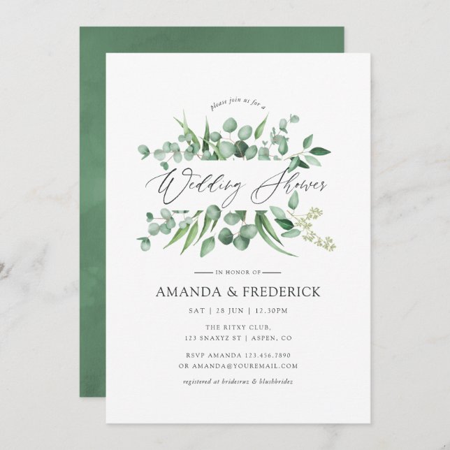 Watercolor Eucalyptus Greenery Wedding Shower Invitation (Front/Back)