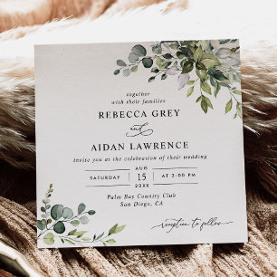 Watercolor Eucalyptus Greenery Wedding Square Invitation