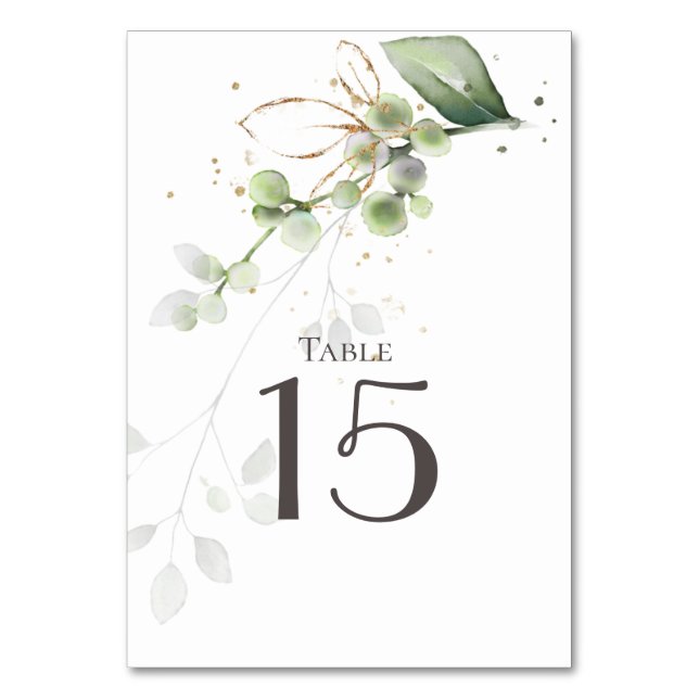 Watercolor Eucalyptus Greenery Wedding Table Card (Front)