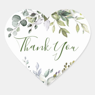 Watercolor Eucalyptus Greenery Wedding Thank You Heart Sticker