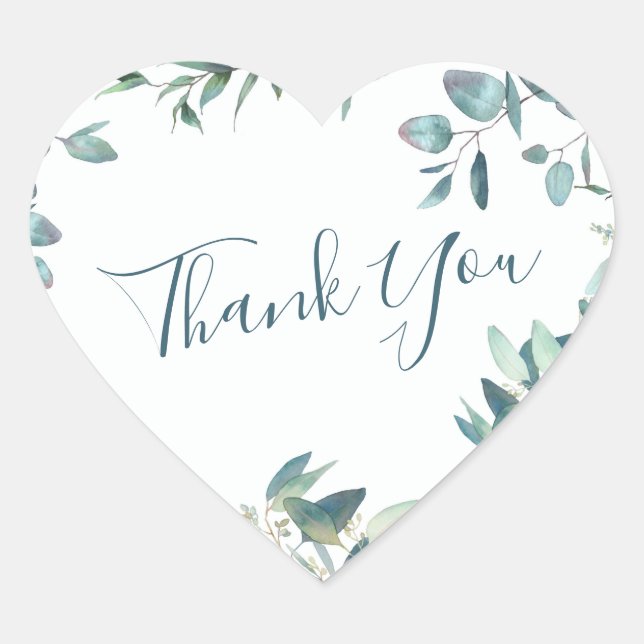 Watercolor Eucalyptus Greenery Wedding Thank You Heart Sticker (Front)
