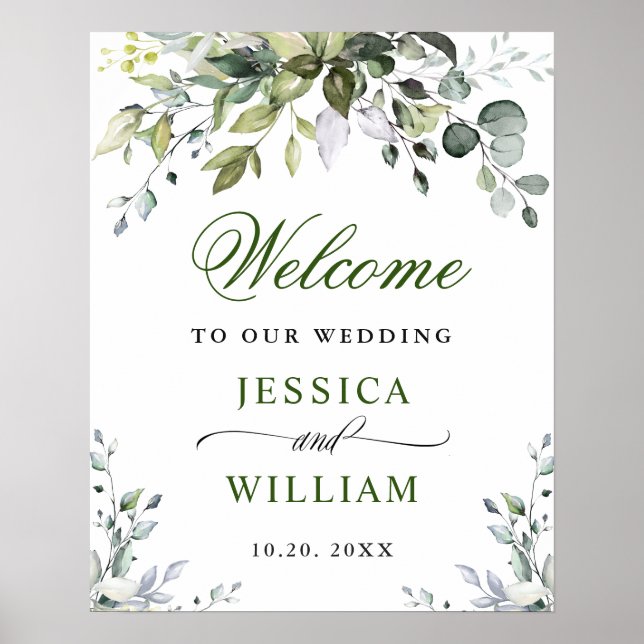 Watercolor Eucalyptus Greenery Wedding Welcome Poster (Front)