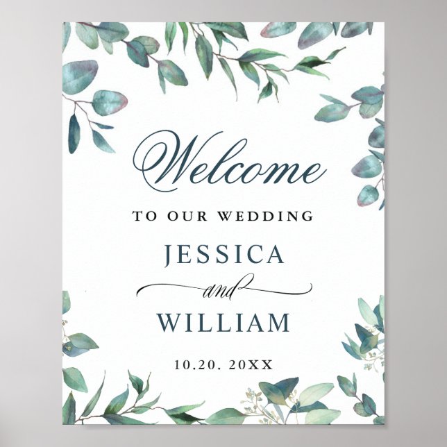 Watercolor Eucalyptus Greenery Wedding Welcome Poster (Front)