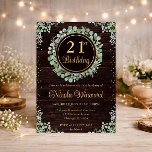 Watercolor Eucalyptus Greenery Wreath Birthday Invitation