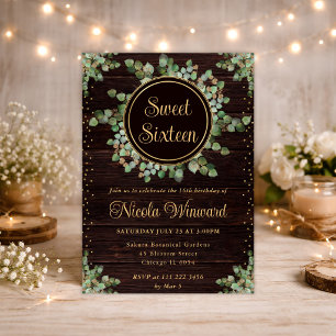 Watercolor Eucalyptus Greenery Wreath Sweet 16 Invitation