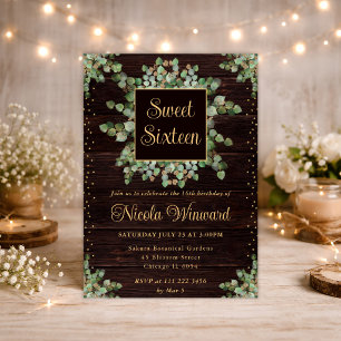 Watercolor Eucalyptus Greenery Wreath Sweet 16 Invitation