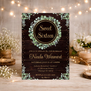 Watercolor Eucalyptus Greenery Wreath Sweet 16 Invitation