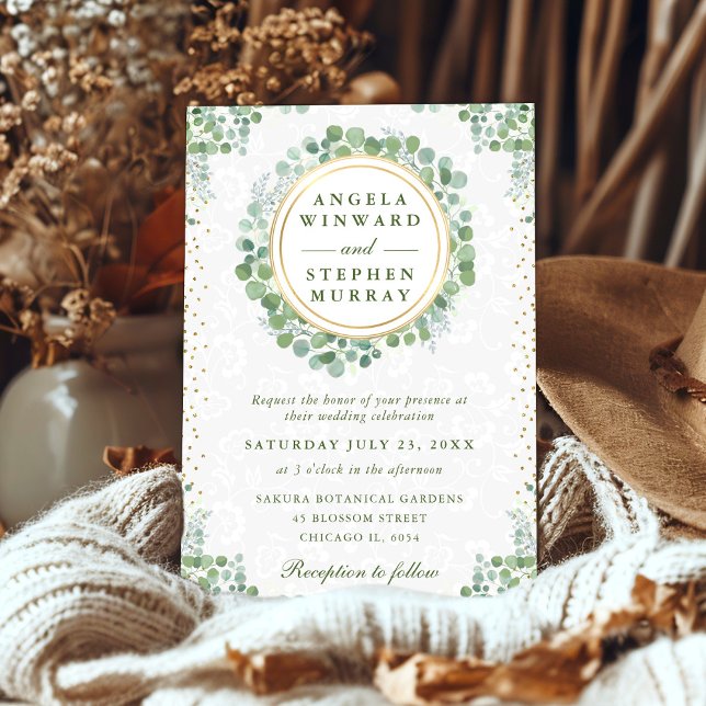 Watercolor Eucalyptus Greenery Wreath Wedding Invitation (Creator Uploaded)