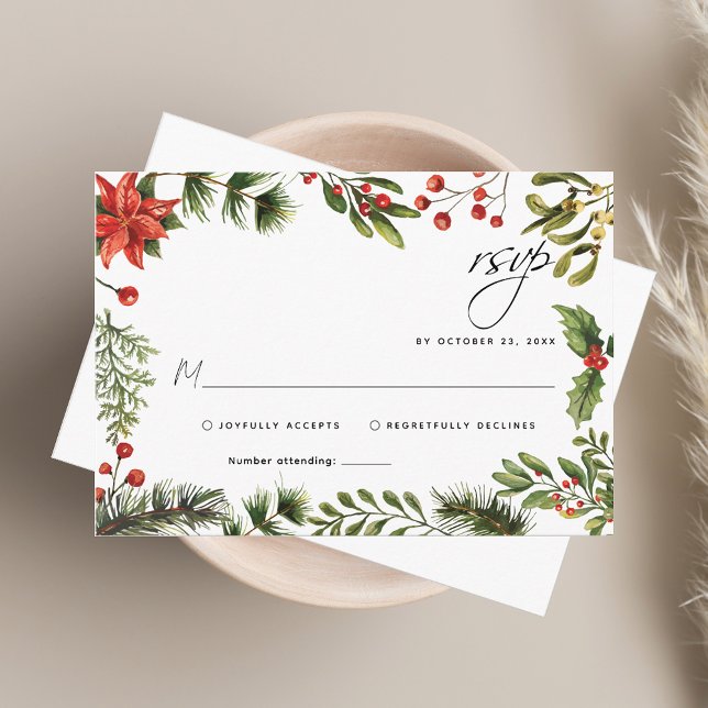 Watercolor Eucalyptus Holiday Wedding RSVP Card (Watercolor Eucalyptus Holiday Wedding RSVP Card)