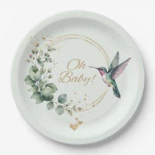**Watercolor Eucalyptus Hummingbird Baby Shower In Paper Plate