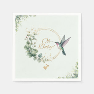 Watercolor Eucalyptus Hummingbird Baby Shower Napkin