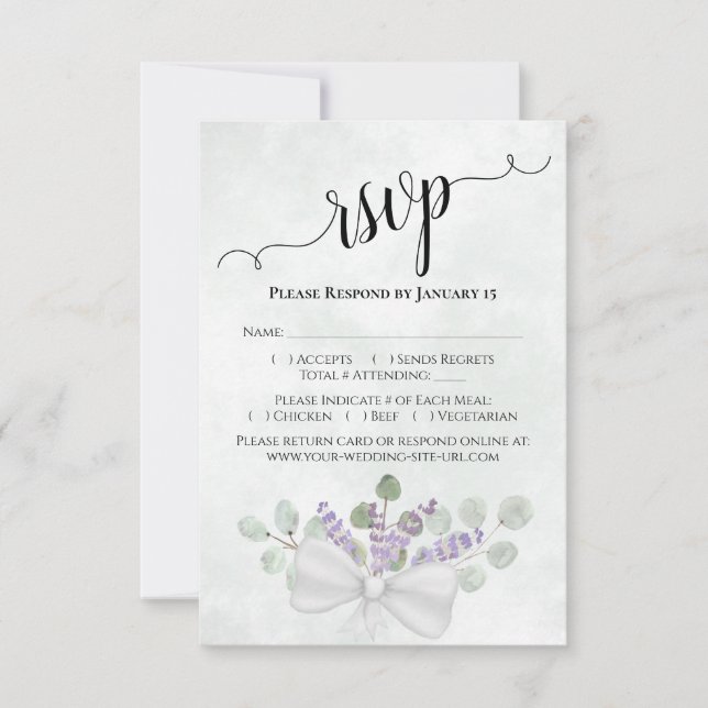 Watercolor Eucalyptus & Lavender Elegant Wedding RSVP Card (Front)