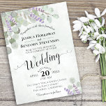 Watercolor Eucalyptus Lavender & Greenery Wedding Invitation<br><div class="desc">These beautiful wedding invitations feature an elegant boho chic design with hand painted watercolor eucalyptus leaves and sprigs of lavender & garden greenery on a marbled pale teal background. The lettering is done in lacy script calligraphy. The back features a bouquet of eucalyptus and lavender tied with a white bow....</div>