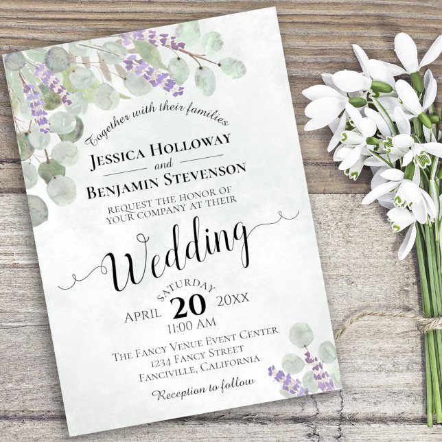 Watercolor Eucalyptus Lavender & Greenery Wedding Invitation (Creator Uploaded)