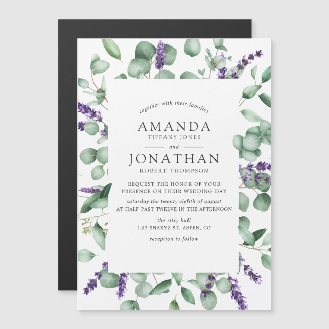 Watercolor Eucalyptus Lavender Greenery Wedding Magnetic Invitation (Front/Back)