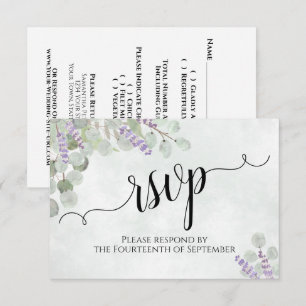 Watercolor Eucalyptus & Lavender Rustic Wedding RSVP Card