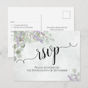 Watercolor Eucalyptus & Lavender Wedding RSVP Postcard