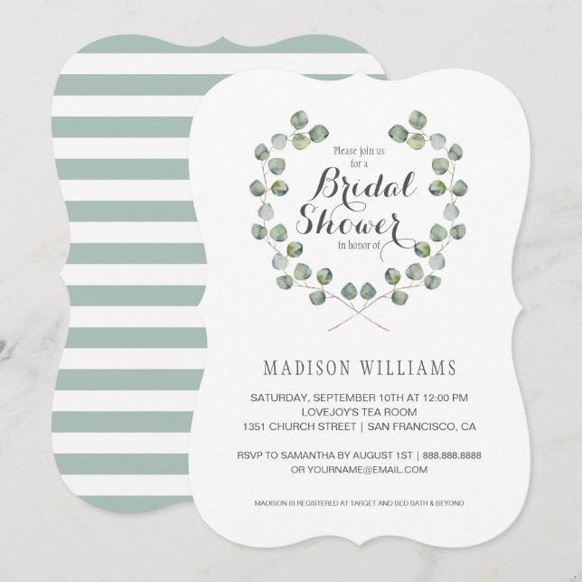 Watercolor Eucalyptus Leaf Frame | Bridal Shower Invitation (Front/Back)
