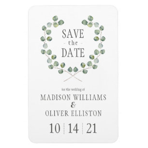 Watercolor Eucalyptus Leaf Frame   Save the Date Magnet
