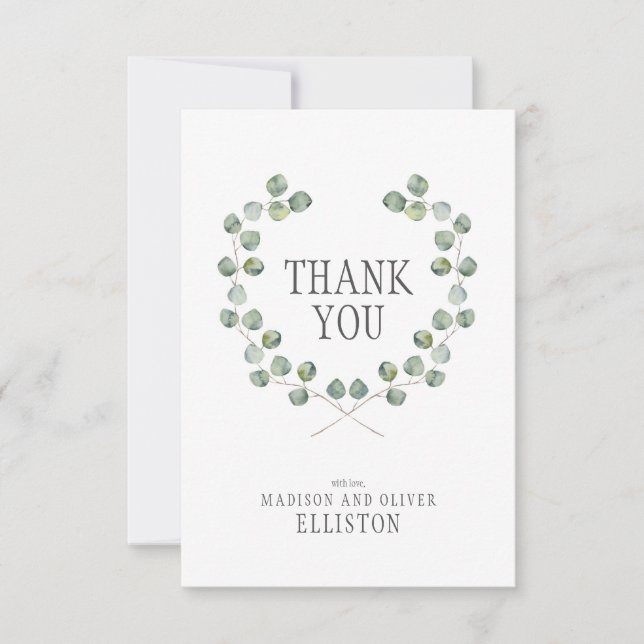 Watercolor Eucalyptus Leaf Frame | Thank You Card (Front)