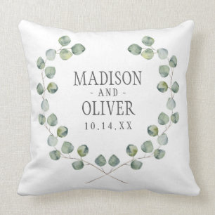 Watercolor Eucalyptus Leaf Frame   Wedding Cushion