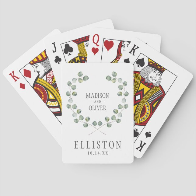 Watercolor Eucalyptus Leaf Frame | Wedding Playing Cards (Back)