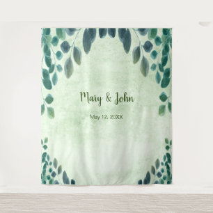 Watercolor Eucalyptus Leave Wedding Photo Backdrop Tapestry