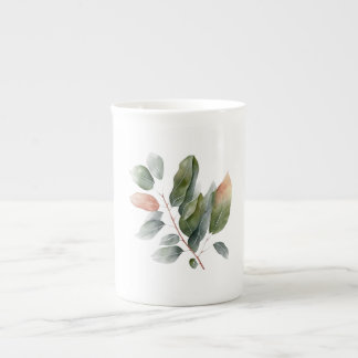 Watercolor Eucalyptus Leaves Bone China Mug